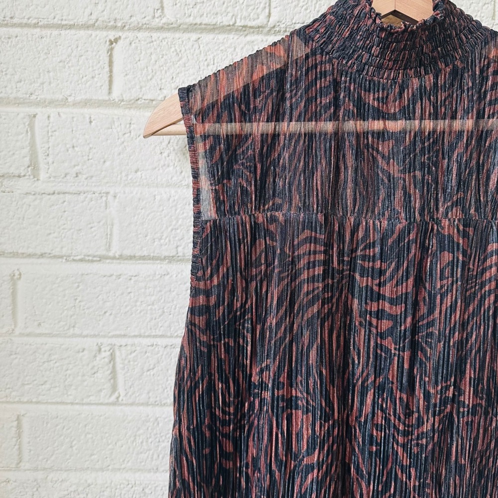 Adrianna Papell Plisse Mock Neck Top Copper Black Animal Print XL NWT Mobwife - Picture 3 of 8